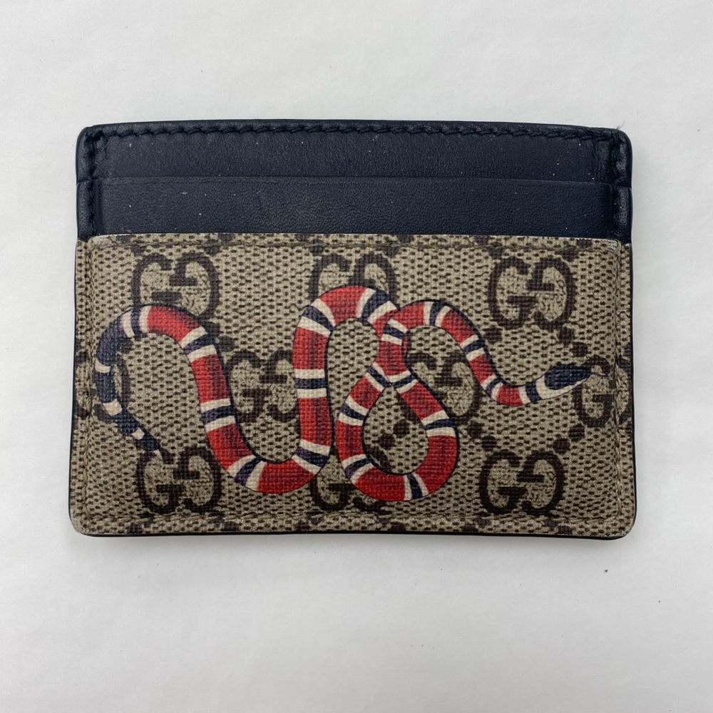 Gucci GG Supreme Monogram Kingsnake Card Holder Beige Black 100% authentic!